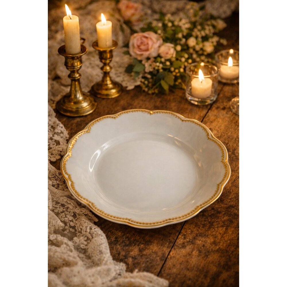 Haviland & Co Limoges France Antique Scallop Soup Bowl 7.5" Gold Gilt